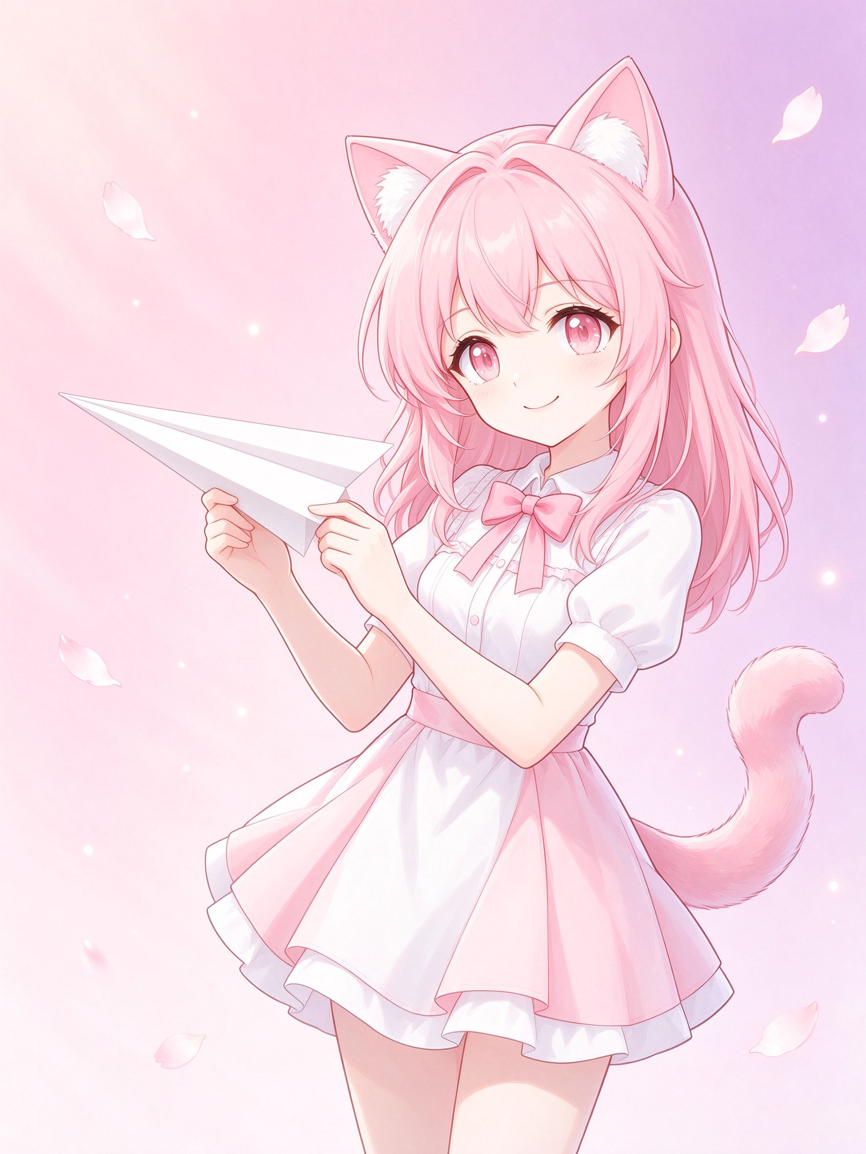 纸飞机 Minecraft 社区吉祥物：捧着纸飞机的粉色猫娘